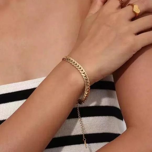 NEW 18K GOLD FLAT CUBAN CHAIN BRACELET - Picture 3 of 6